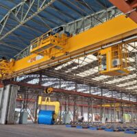 Single girder overhead crane with side running hoists 12500kg + 12500 kg