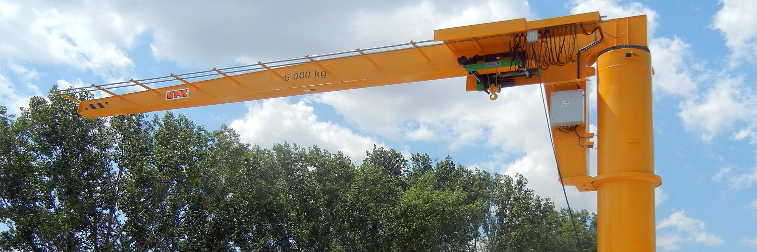 Slewing jib pillar cranes